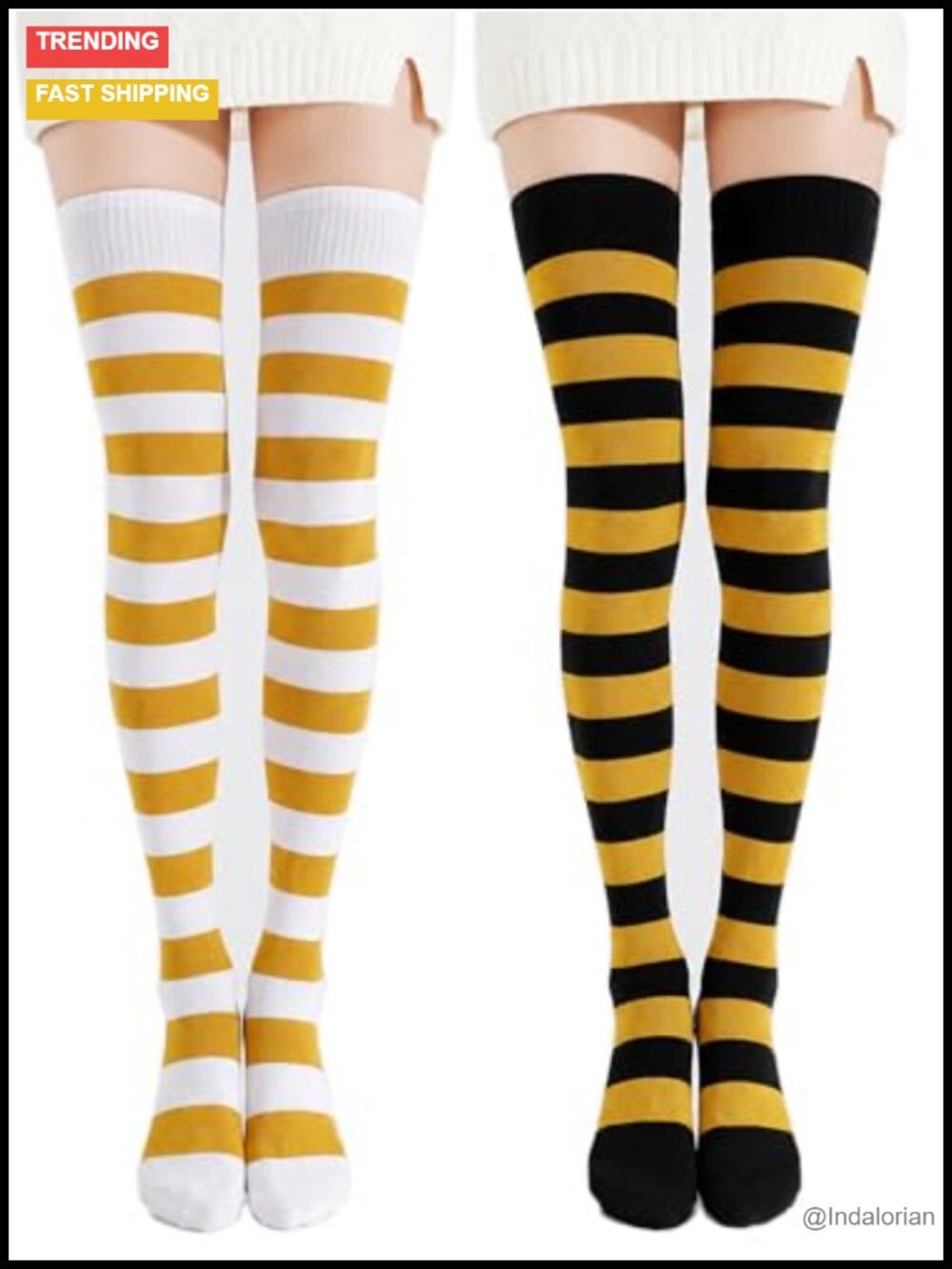 Extra Long Cotton Blend Thigh High Over the Knee Socks Striped